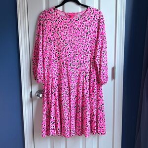 lilly pulitzer dotti silk dress Lilly Pulitzer 10 Bordeaux Berry DOTTI SILK DRESS Smock Waist Ruffle Hem NWT